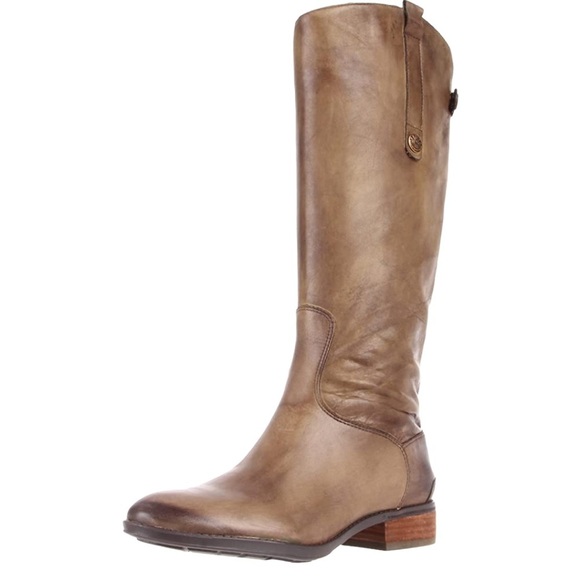 SAM Edelman Penny Tall Riding Boots Olive Taupe Leather Size 8.5 weathered - Picture 1 of 16
